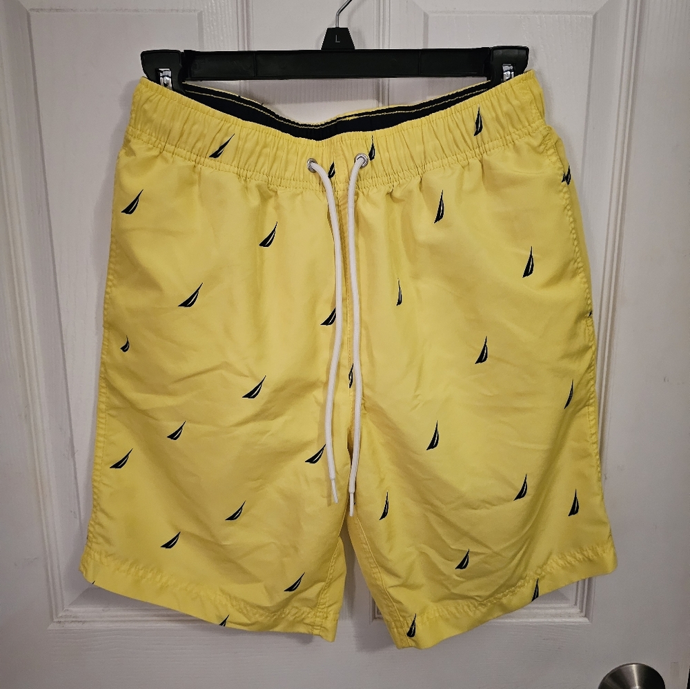 Men's Nautica Swim Trunks, Yellow & Navy, Men's XS, Used, Good Condition